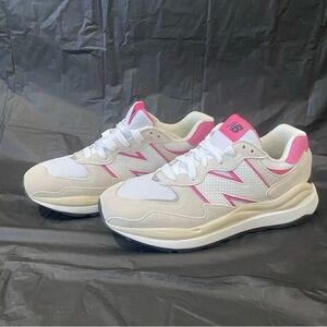 New Balance White and Pink Retro Sneakers